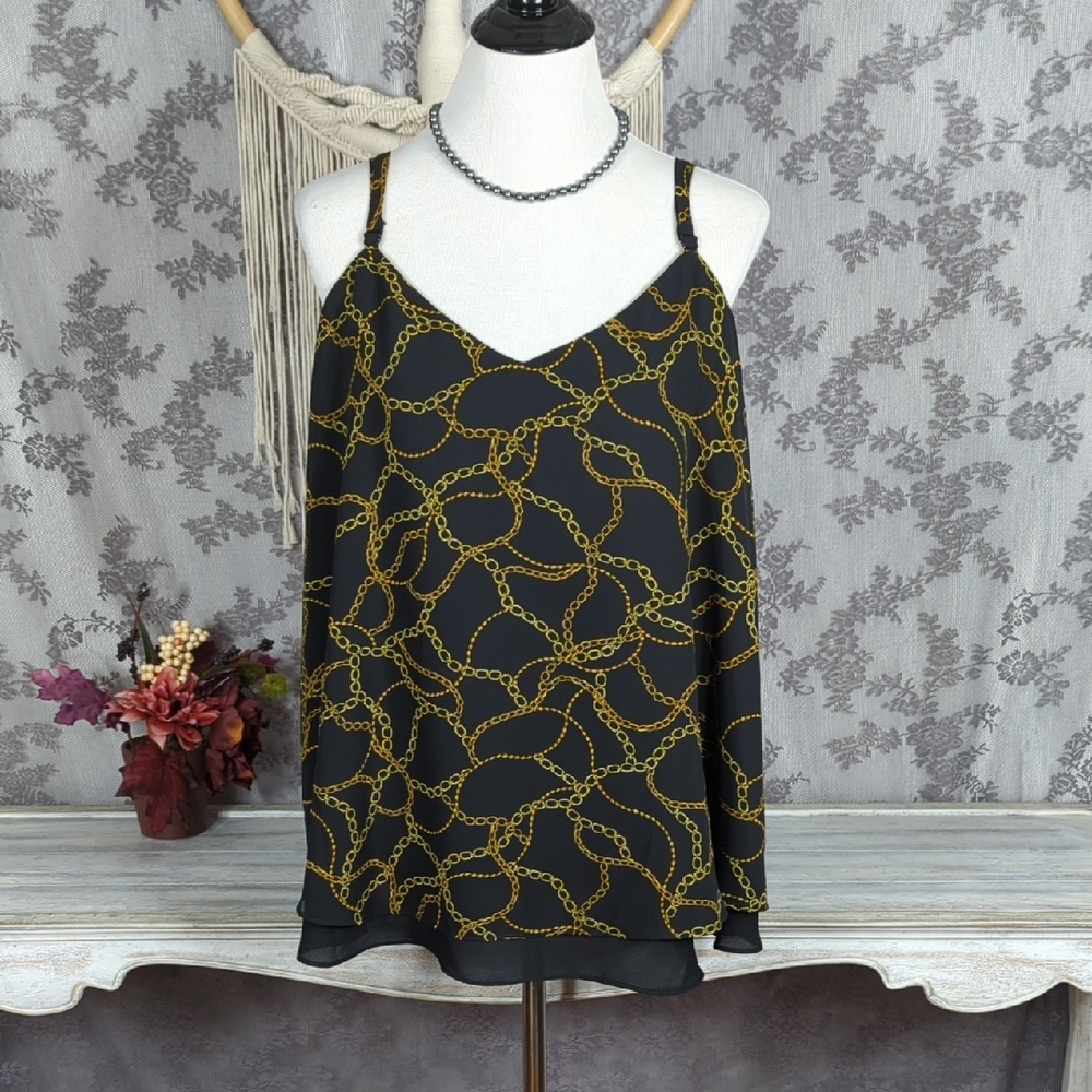 Torrid Sophie Black And Gold Chain Layered Tank Top